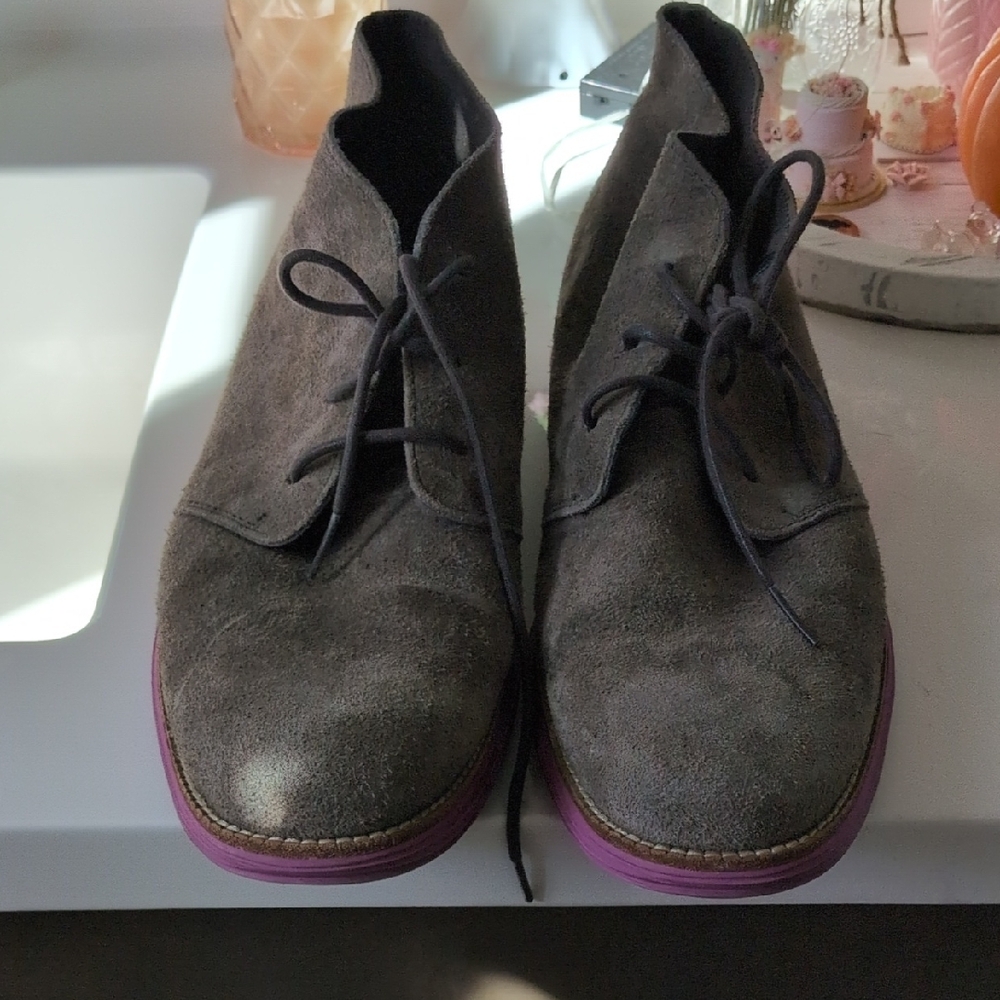 Cole Haan Gray Suede Men's Chukka Shoes with Purple Sole